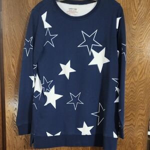 Lands' End Navy Blue Star Serious Sweats Sweatshirt, Women's Medium